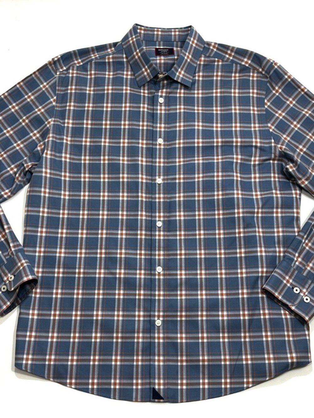 UNTUCKit Mens XL Slim Fit Wrinkle Free Blue Plaid Button Down Cotton